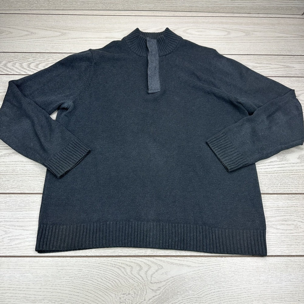 Refectory Sweater Mens L Gray 4 Button 1/4 Henley Banded Heavy Knit Pullover
